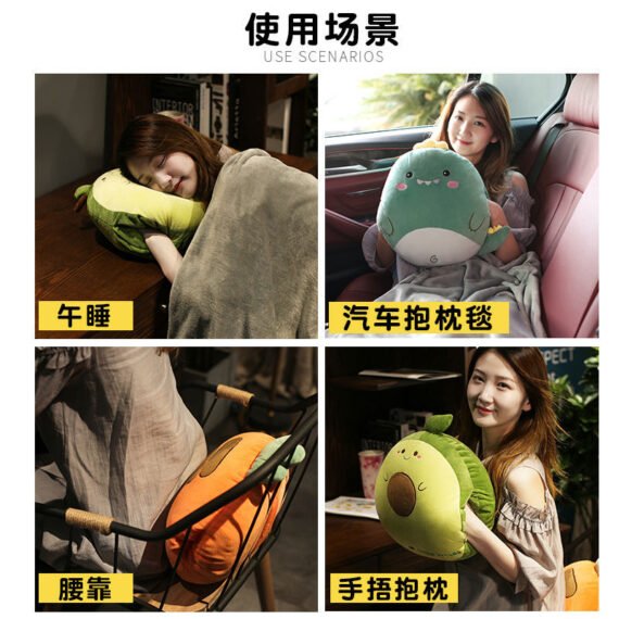 (随机款式/免运费)卡通办公室抱枕被子两用二合一靠枕汽车内靠垫多功能午睡毯子